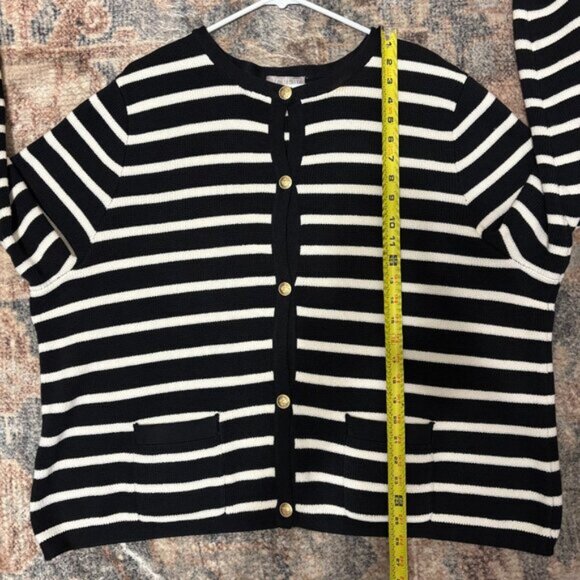 J. Crew BQ196 Women's Plus Emilie Sweater Lady Jacket Black Ivory Stripe 3X - Picture 9 of 10